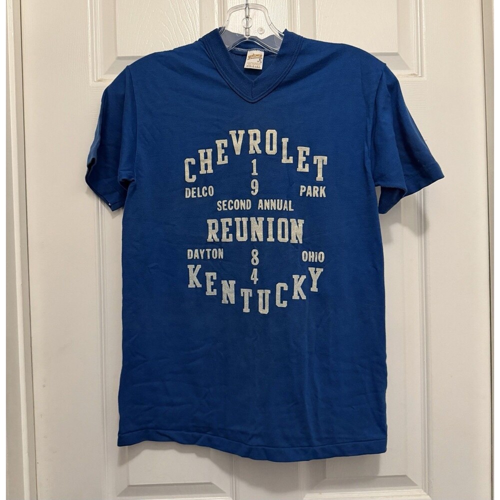 Vintage 1980s Chevrolet Delco Kentucky Dayton 2nd Annual Reunion Tee Blue - Sz S